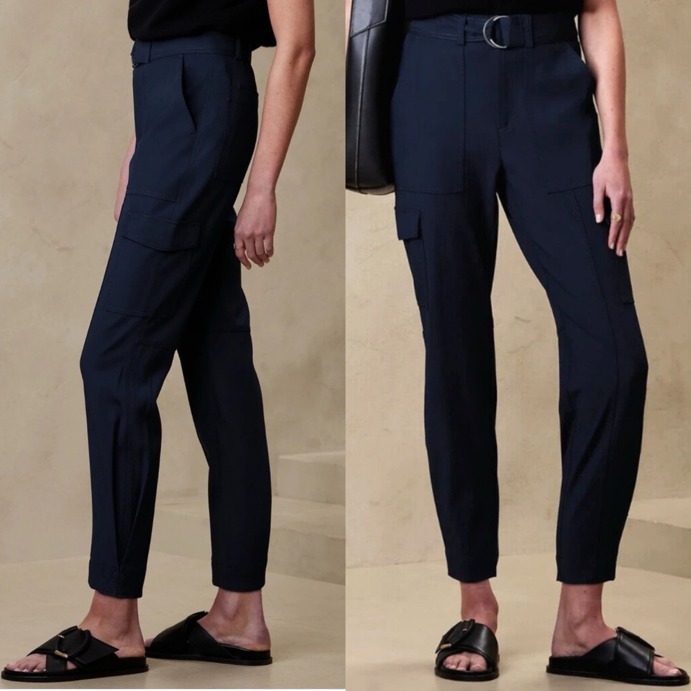 Banana republic navy high rise tapered cargo pants